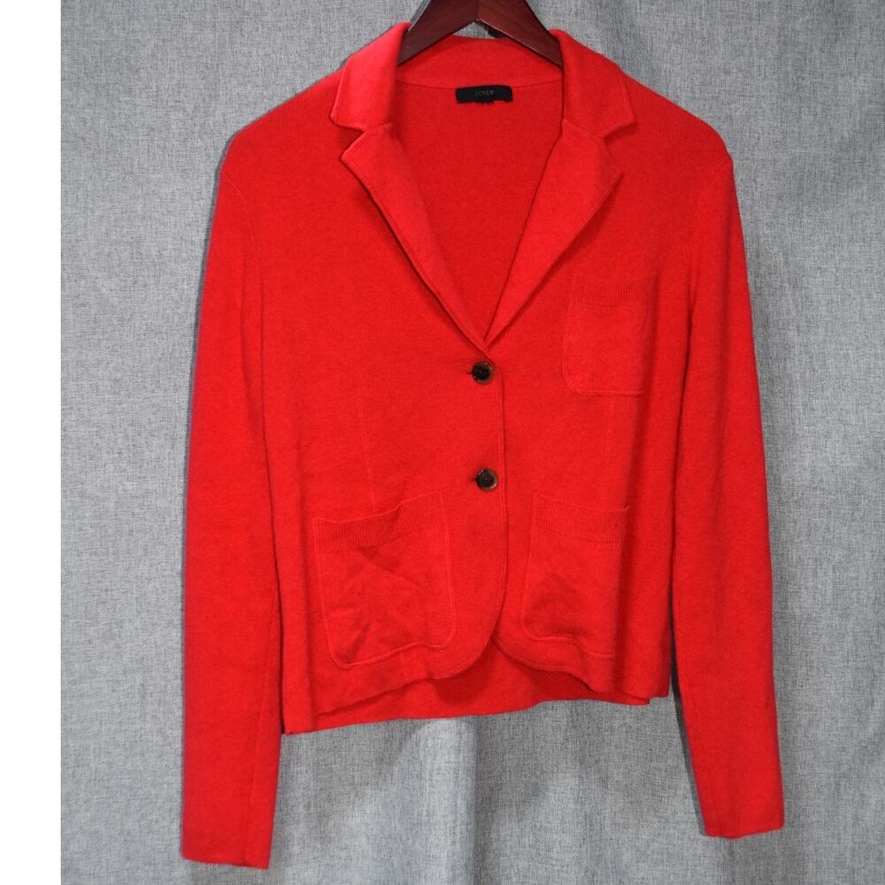 J.Crew Red Merino Wool Knit Blazer Cardigan Size M